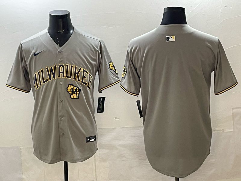 Men 2025 Milwaukee Brewers Blank Grey Game Nike MLB Jersey style 03